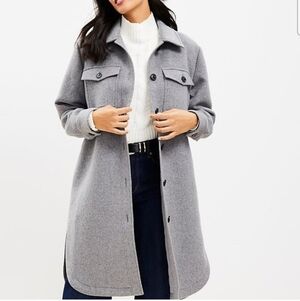 NWOT, Loft Women's Gray Wool Blend Shirt Coat Sz L